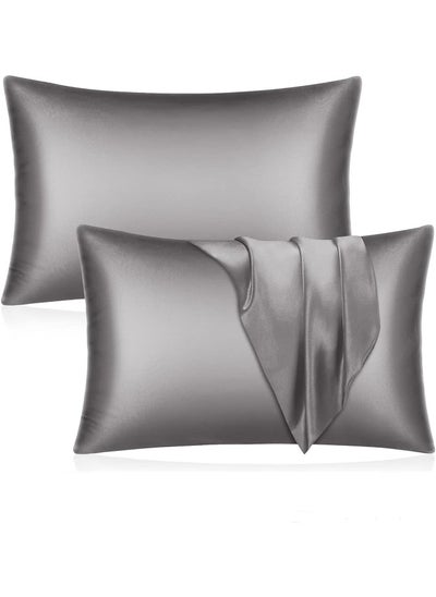 Buy Somer Field - Silk Pillowcases For Hair And Skin 2 Pack Standard Size with Envelope Closure (2 Pcs Pillowcases (50 x 75 cm) (Dark Grey) in UAE