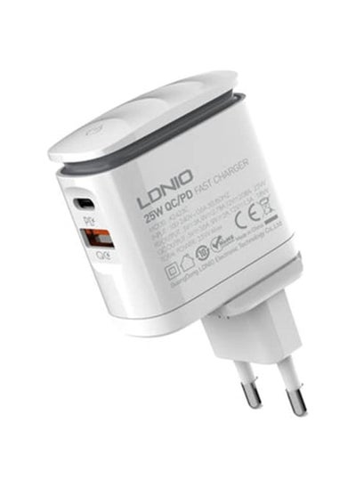 Buy Ldnio A2423C EU Fast Wall Charger ContainsLed Lamp  With Type C To Type C Cable 25 Watt - White in Egypt