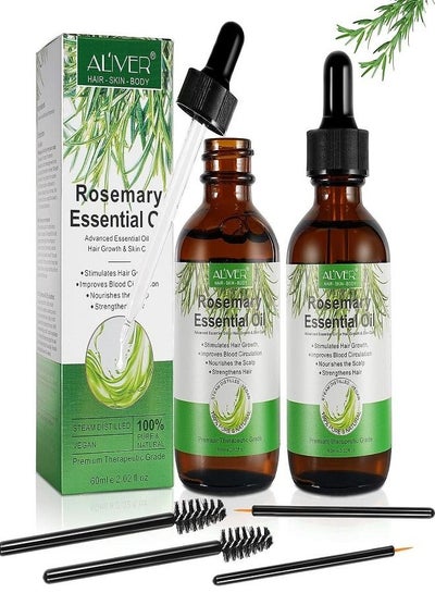Buy 2 Pack Pure Rosemary Essential Oil for Hair Growth Treatment Eyelashes Eyebrows Face Skin Care Body Massage Aromatherapy Boost Growth Nourishes The Scalp Improve Blood Circulation 2×60ml in Saudi Arabia