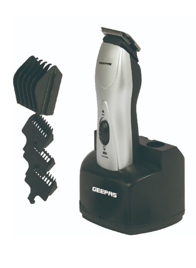 اشتري Geepas GTR34N Rechargeable Trimmer 3W - Chromium Steel Blade, LED Charge Indication | Cordless Rechargeable Trimmer with 5 Combs & Charging Stand في السعودية