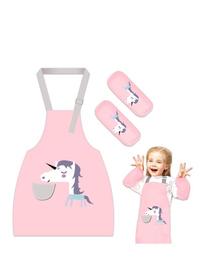 Buy Kids Apron, Adjustable Childrens Aprons for Baking, Childrens Aprons Waterproof with Oversleeve, Kids Artist Aprons, Kids Painting Apron for Girl Boy Cooking Kitchen Gardening（Pink） in UAE