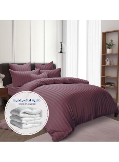Buy 3-Piece Striped Single Size Bedding Set Pink Microfiber in Saudi Arabia
