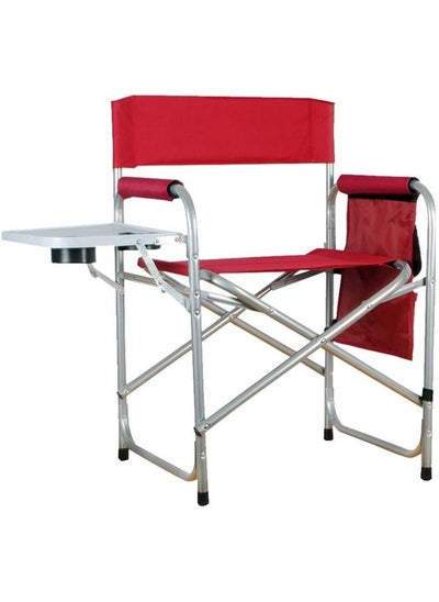 Buy A foldable chair with a storage pocket and a side table with two cup slots for camping and trekking, red in Saudi Arabia