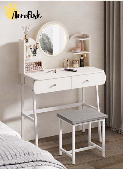 Buy Home Bedroom Dresser With LED Light Mirror And Drawers For Make Up Vanity Table 3 Levels Light Intensity with USB Cable in Saudi Arabia