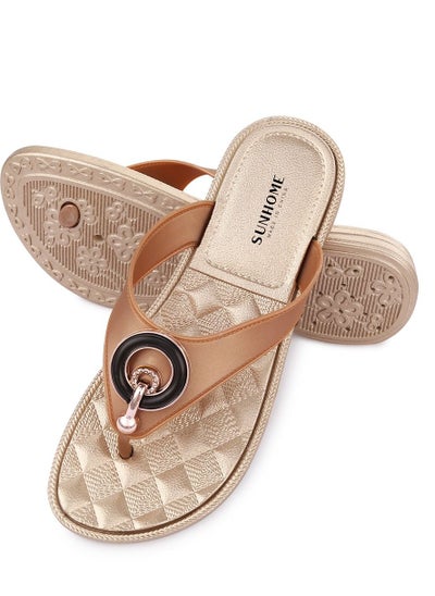 Buy Embellished Detail Flat Sandals Champagne Gold in Saudi Arabia