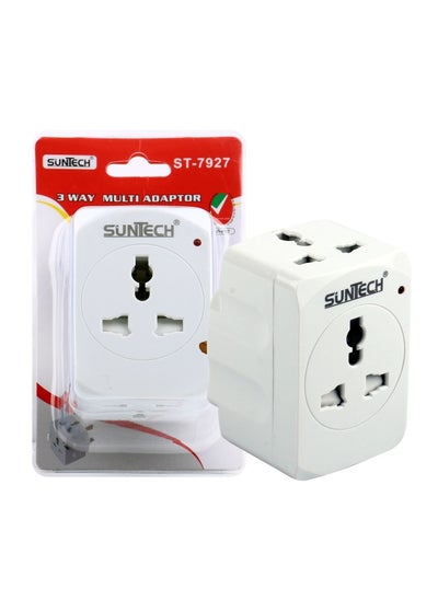 اشتري Suntech Universal Power Extension Socket Adapter St-7927 With 3 Universal Outlets |Electrical Outlet Wall Charge Extender Plug | Child Safety Shutters | 13A Fuse | Fire-Resistant Materials | 3250W في الامارات