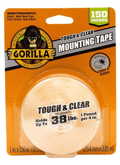 Buy Gorilla Tough & Clear Double Sided Adhesive Mounting Tape, Extra Large, 1" x 150", Clear, (Pack of 1) in UAE