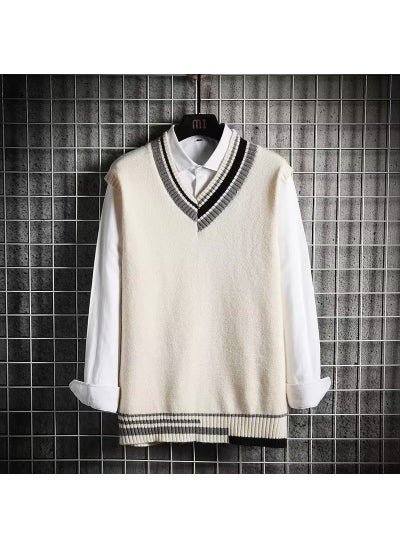 Buy Knit Vest V-Neck Sweater Unisex Spring Autumn Casual White in Saudi Arabia