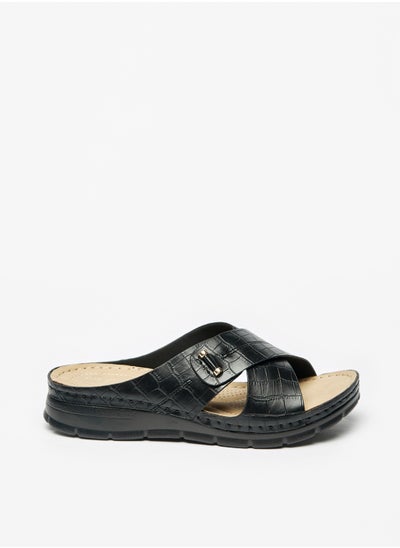 Buy Textured Slip-On Cross Strap Sandals in Saudi Arabia