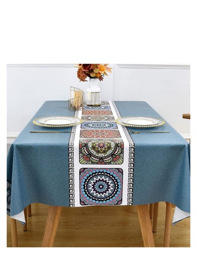 Buy Blue Vinyl Tablecloths for Rectangle Tables, Waterproof Tablecloth Plastic-PVC Table Cover Waterproof Table Clothes for 6 Foot Rectangle Tables 55 x 70 Inch, 4-6 Seats, Blue in Saudi Arabia