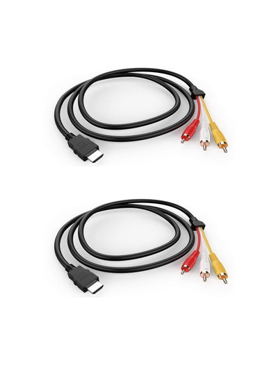 اشتري 2pcs Compatible HDMI to RCA Transmitter HDMI to RCA Cable, 5ft HDMI Male to 3RCA Adapter AV Composite Connector Cable TV HDTV DVD Cable Cord Universal HDMI to RCA Adapte for TV HDTV DVD في الامارات