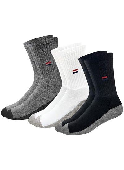 Buy NAVYSPORT Men's Solid Cotton Cushion Comfort Crew Socks, Pack of 3 (Free Size, Multicolored) in UAE