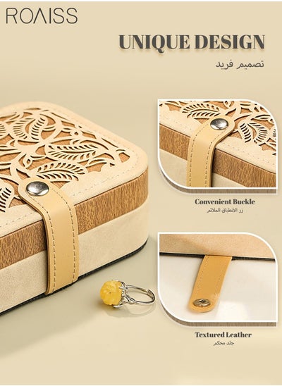 Buy Elegant Brown and Beige Jewelry Storage Box Portable Lightweight Double Layer with Exquisite Hollow Carvings Multiple Compartments and Travel Friendly Design Women Desktop Rectangle Jewellery Box in UAE