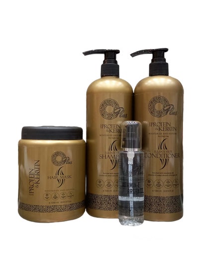 Buy O Plus shampoo, conditioner and mask for protein and keratin treated hair 1000 ml and O Plus anti-frizz serum 120 ml does not contain sulfates or sodium in Saudi Arabia
