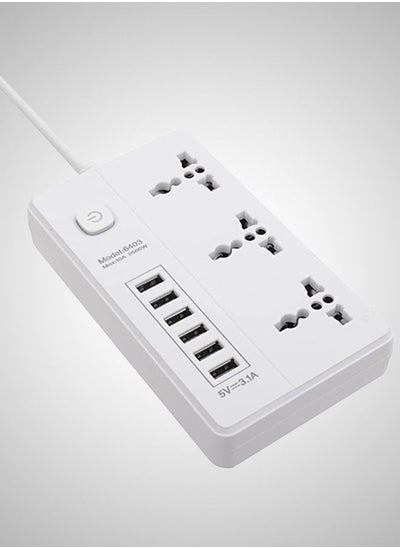 Buy Tycom Power Strip Surge Protector with USB- Extension Cord Flat Plug with Widely 3 AC Outlet and 6 USB, Small Desktop Station with 6 ft Power Cord, Compact Socket in UAE