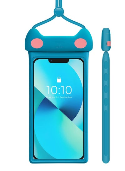اشتري Universal Waterproof Phone Pouch with Lanyard Cell Phone IP8X Diving Outdoor Beach Floating Underwater 7.0In Lovely Phone Case Dry Bag 3D Seamless HD TPU Dustproof Touch for iPhone Mew, Blue في السعودية