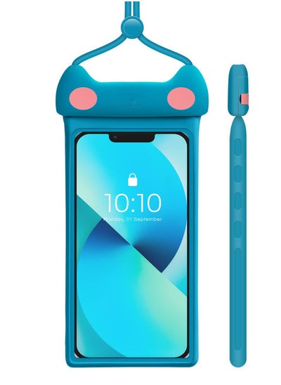 اشتري Universal Waterproof Phone Pouch with Lanyard Cell Phone IP8X Diving Outdoor Beach Floating Underwater 7.0In Lovely Phone Case Dry Bag 3D Seamless HD TPU Dustproof Touch for iPhone Mew, Blue في السعودية