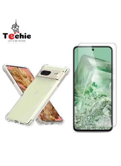 اشتري Google Pixel 8 Case and Screen Protector Combo Pack 2 in 1 - Transparent TPU Bumper Case with HD Tempered Glass Screen Protector في السعودية