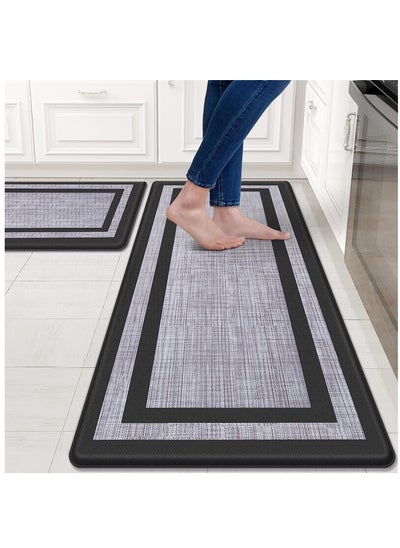 اشتري 2 PCS Kitchen Mat, Non-Skid Waterproof Rugs Ergonomic Comfort Standing Mat for Kitchen, Floor, Office, Sink, Laundry (Black 45*75+45*120CM) في السعودية