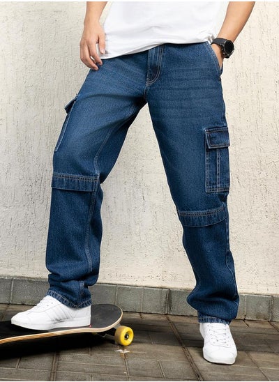 Buy Mid Rise Relaxed Fit Cargo Jeans in Saudi Arabia