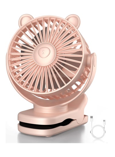 اشتري Portable Clip on Fan, Small Desk Fan Battery Operated, 360° Rotation, Bear Design, 3 Speed, Mini Table Fan USB Rechargeable, For Home Office Outdoor Travel (Pink) في السعودية