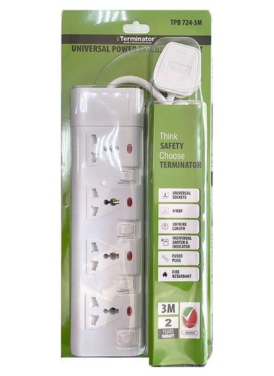 Buy Terminator 4 Way Universal Power Extension Socket With Individual Switches, Indicators and 3M Cable ESMA Approved (TPB 724-3M) in UAE