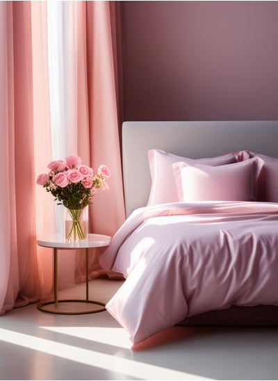 اشتري Raymond Home King Flat Sheet Bedsheet 210 Thread Count Luxurious Mercerized 100% Cotton Bedding Solid Bed Linen with 2 Pillow Case - Light Pink (274 * 274 CM) في الامارات