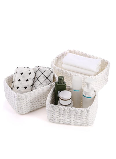 Buy 3 Pcs Durable Paper Rope Woven Storage Baskets, Braided Multipurpose Organizer Bins for Kids Baby Closets, Room Decor, Dog Cat Toys, Gift Baskets Empty - White 3 Sizes in UAE