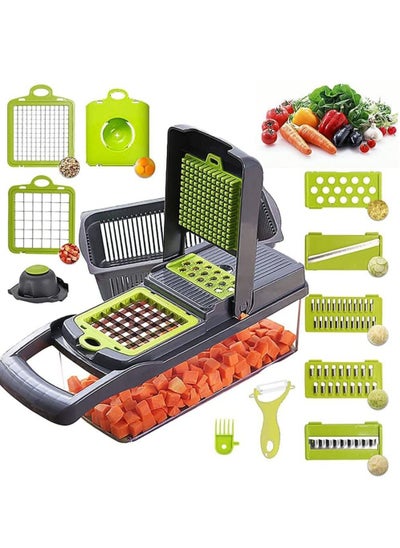 اشتري 14-in-1 Vegetable Chopper with Interchangeable Blades with Colander Basket and Container في الامارات