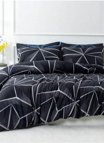 Buy Various King/Queen/Single Size Duvet Cover Set, Black with Grey Geometric Design in UAE