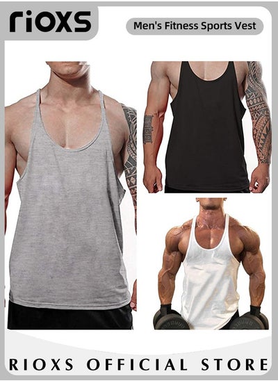 اشتري Men's 3 Pack Workout Gym Tank Tops Running Bodybuilding Training Sleeveless T-Shirt Spaghetti Strap Muscle Underwear Vest في الامارات