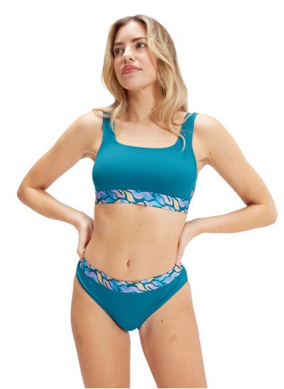 Buy Women's Textured Deep U-Back Bikini Teal in Saudi Arabia