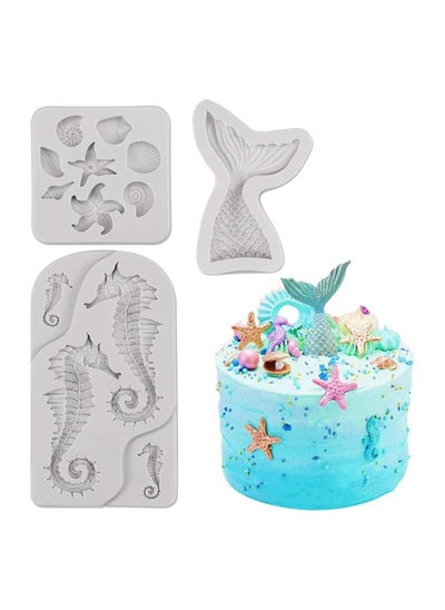 Buy Mermaid Theme Cake Fondant Mold, Seahorse Seashell Starfish Mermaid Tail Silicone Mold for Under The Sea Cake Decoration, Chocolate, Candy, Polymer Clay, Cupcake Decor, Sugar Craft in UAE