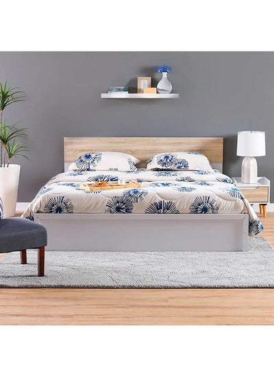 Buy Aurora Queens Bed Queen Size Bed Frame Strong And Sturdy Modern Design Wooden Double Bed Furniture White/Natural Oak 156.3x206.5x90 cm in UAE