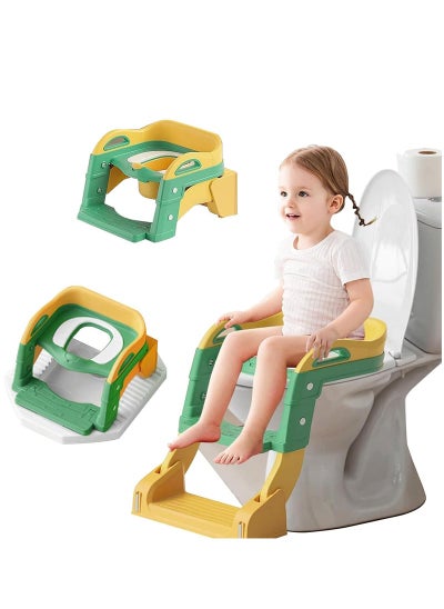 Buy Potty Training Toilet Seat, 2 In 1 Kids Potty Training Toilet with Step Stool Ladder, Foldable Children Toilet Training Seat Chair for Boys and Girls（Dark Green） in UAE