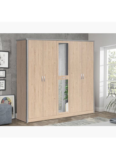 اشتري Crescent 5-Door Wardrobe With Mirror 55x211x208 cm في السعودية