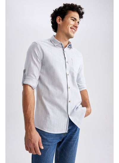 اشتري Man Slim Fit Polo Neck Woven Long Sleeve Shirt في مصر