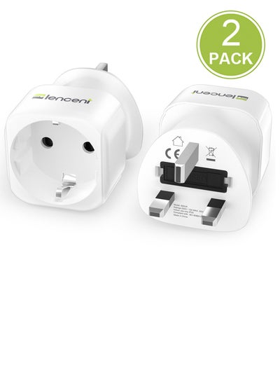 Buy LENCENT 2X EU to UK Plug Adapter, Europe Schuko 2 Pin to 3 Pin UK Travel Adaptor, European Euro to British Adapter- 2 Pack, White in Saudi Arabia