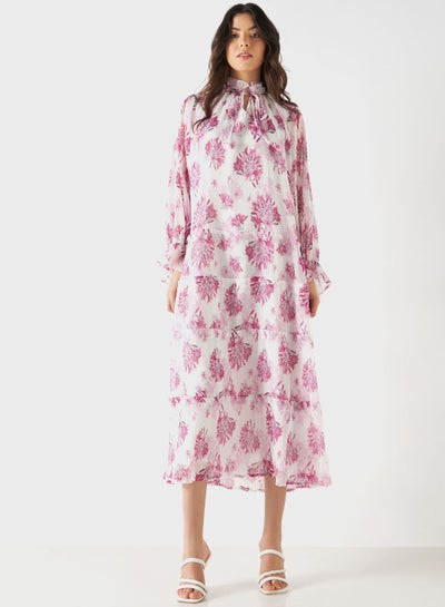 Buy High Neck Floral Print Dress in Saudi Arabia