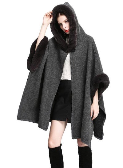 اشتري Women's Batwing Faux Fur Hooded Cloak Poncho Cape (One Size, Gray) في الامارات