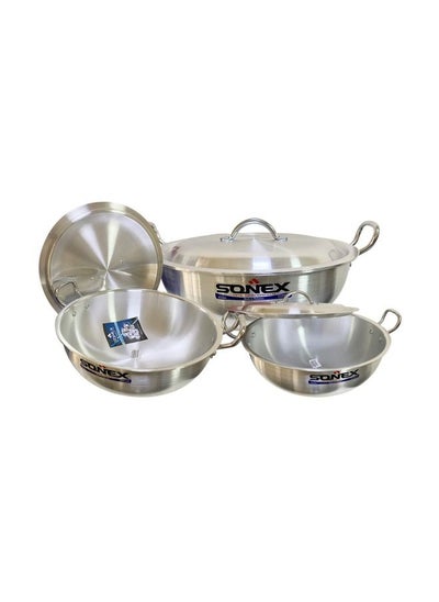 Buy Sonex Metal Finish Home Kitchen Round Karahi 6 Pcs Set 6x8 With Heavy Durable Lid And Handles Original Made In Pakistan in UAE