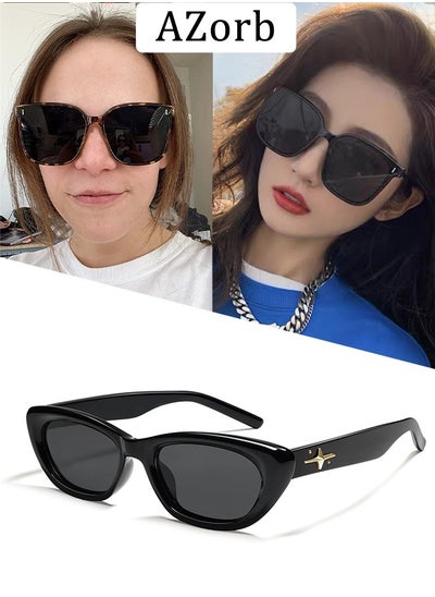 Buy Oval Sunglasses Women Cat Eye Trendy Retro Sun Glassess for Women's Ladies Eye Sunglass UV400 Protection Men Womens Sun Glas for Travel Shades Daily Eyewear Black in Saudi Arabia