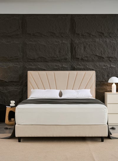 اشتري Panax Modern Upholstered Platform Bed Frame with Headboard - Strong Wooden Slats, Non-Slip & Noise-Free Design - No Box Spring Needed - Easy Assembly-Size Queen -Beige في الامارات