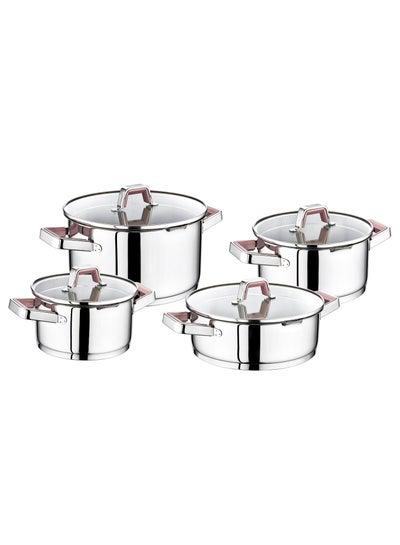 اشتري 8 Pieces Azra Cookware Set 18 Cm Deep Pot 20 Cm Deep Pot 24 Cm Deep Pot 24 Cm Low Pot Silver/Purple Color في الامارات
