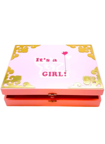 Buy Baby Shower Gifts, Its A Girl New Born Baby Gift Box for Girls Wooden Birth Announcement Box For Distribution of Chocolates, Sweets in Saudi Arabia