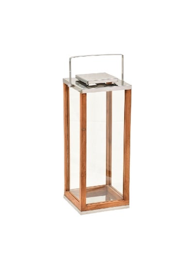 Buy Elegant Wood and Glass Lantern with Handle Brown and Clear 51 x 25.5 x 25.5 cm 14100 S in Saudi Arabia