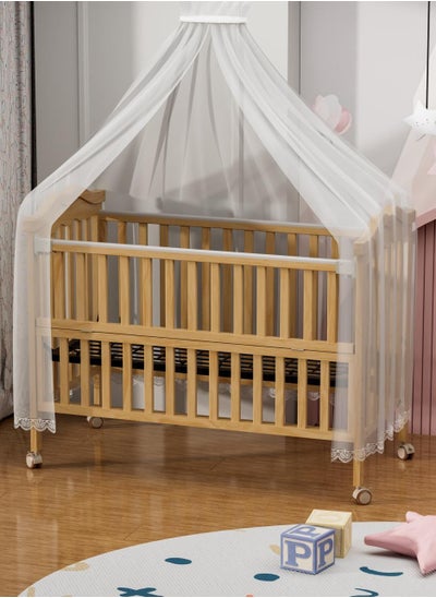 Buy Solid wood Crib Baby Bed With Wheels Size 60*120cm in Saudi Arabia