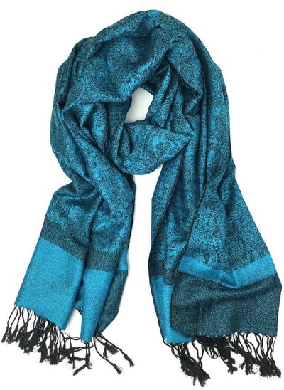 اشتري Plum Feathers Tapestry Ethnic Paisley Pattern Pashmina Scarf cyan blue في الامارات