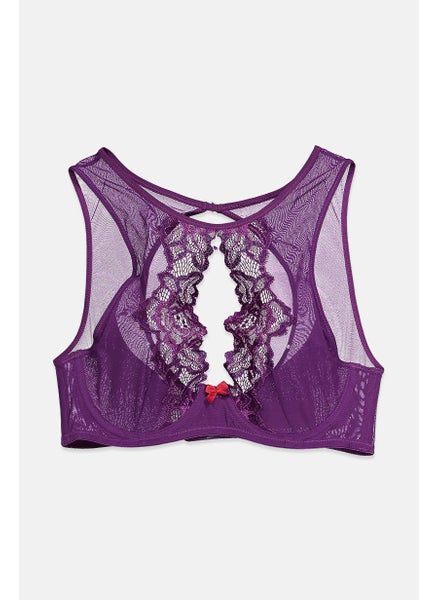 Buy Women Non Padded Lace Swim Top, Purple in Saudi Arabia