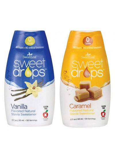 اشتري SweetLeaf Sweet Drops Flavored Stevia Sweetener Variety Pack (Caramel, Vanilla) - Liquid Stevia Drops, Zero Calories, Sugar Free, Gluten-Free, Non-GMO, Keto Friendly - 1.7 Fl Oz, Pack of 2 في الامارات